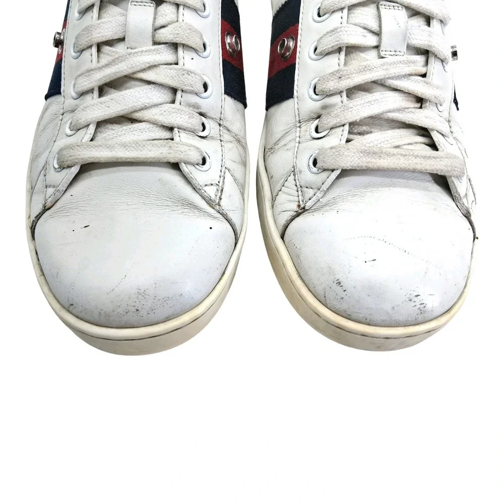Gucci Ace Shoes Mens UK 8.5 US 9.5 White Leather Stripe Low Top Casual Sneakers